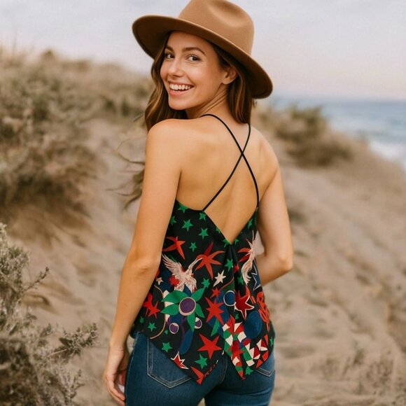 Scotch & Soda Le Jardin D' Apus Open Back Blouse Sleeveless Multicolor RARE Top - Picture 5 of 13